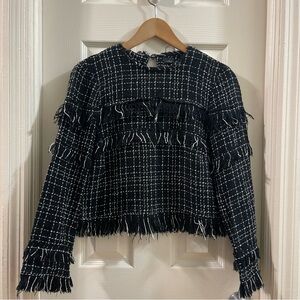 Zara Black and White Tweed blouse